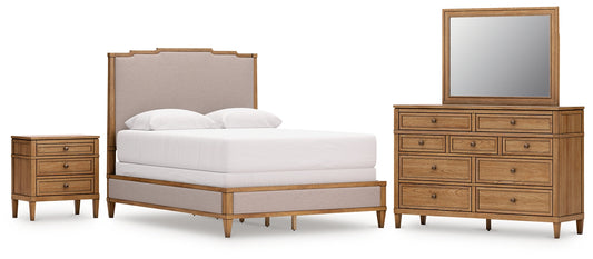 Sharlance Queen Upholstered Panel Bed, Dresser, Mirror and Nightstand
