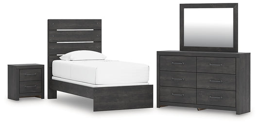 Hollivern Twin Panel Bed with Mirrored Dresser and Nightstand