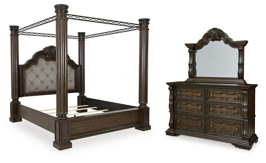 Maylee King Canopy Bed, Dresser and Mirror