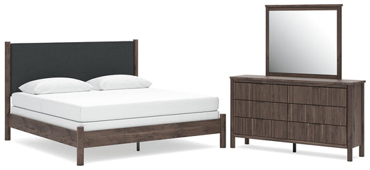 Pamytta King Upholstered Panel Bed, Dresser and Mirror
