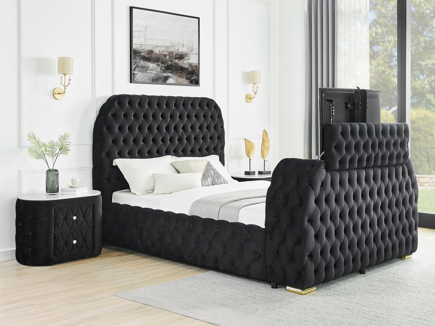NATALIA BED W/FIREPLACE,TV LIFT BK