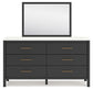 Cadmori King Upholstered Panel Bed, Dresser and Mirror
