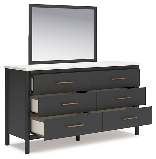 Cadmori Queen Upholstered Panel Bed, Dresser and Mirror