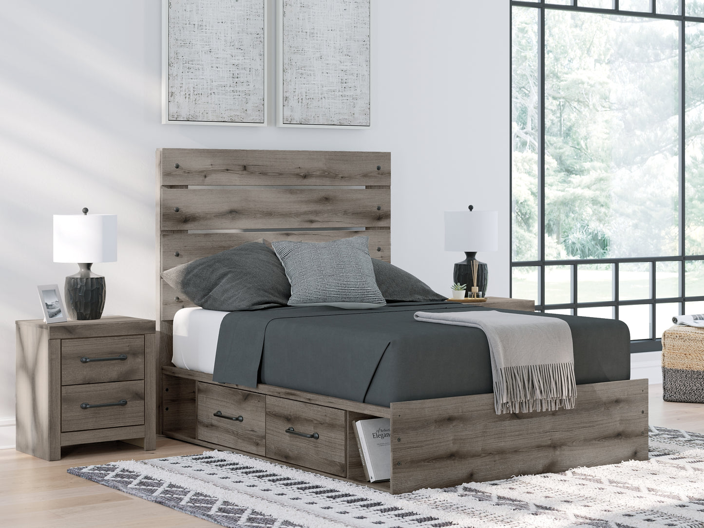 Graystorm Full Panel Storage Bed, Dresser and Mirror