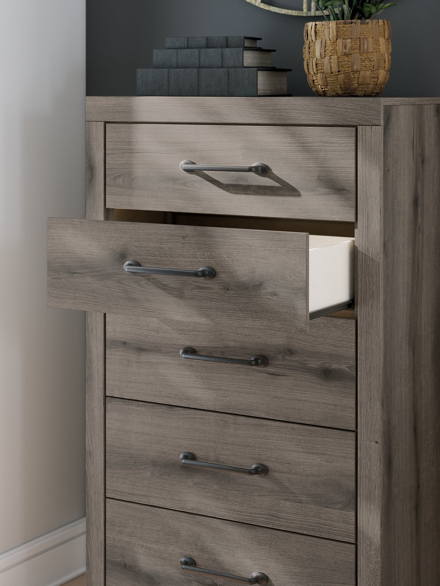Graystorm King Panel Bed, Dresser, Mirror, Chest and Nightstand