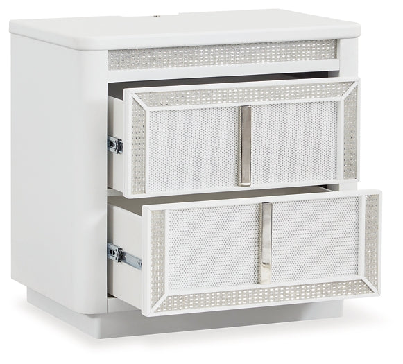 Chalanna California King Upholstered Storage Bed, Dresser, Mirror, Chest and Nightstand