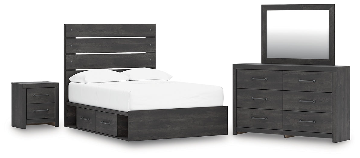 Hollivern Full Panel Bed with Storage, Dresser, Mirror and Nightstand
