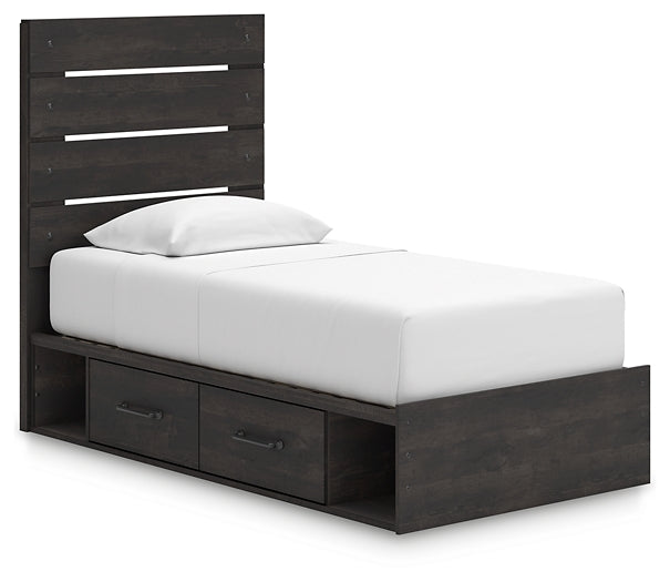 Hollivern Twin Panel Bed with Storage, Dresser, Mirror and Nightstand