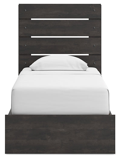 Hollivern Twin Panel Bed with Storage, Dresser and Mirror