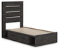 Hollivern Twin Panel Bed with Storage, Dresser and Mirror