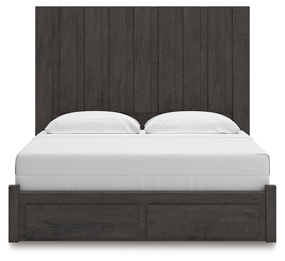 Fraluna King Panel Storage Bed, Dresser, Mirror and Nightstand