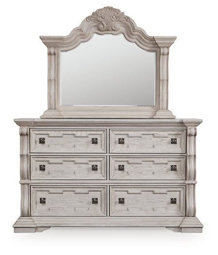 Bruchandi King Upholstered Panel Bed with Mirrored Dresser