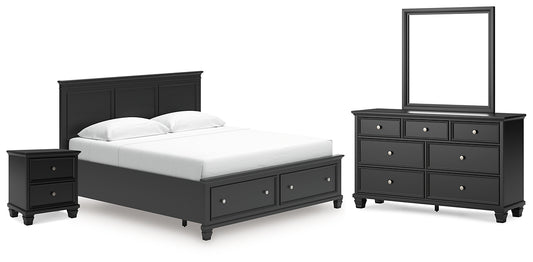 Lanolee King Panel Storage Bed, Dresser, Mirror and Nightstand
