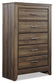 Juararo California King Poster Bed with Mirrored Dresser, Chest and Nightstand