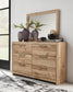 Hyanna Queen Panel Storage Bed with 1 Under Bed Storage Drawer, Dresser and Mirror