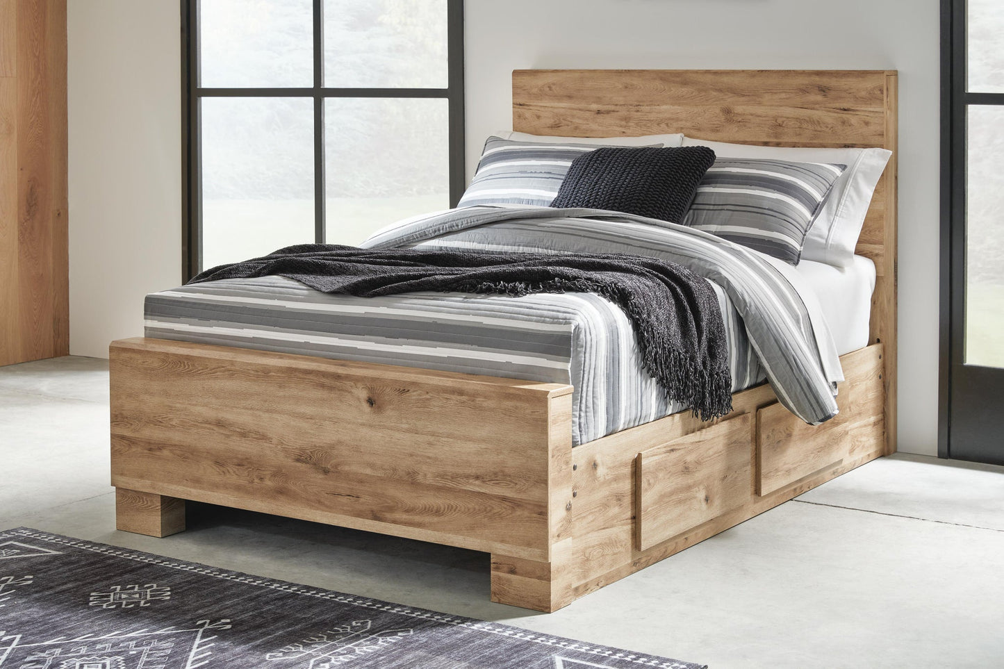 Hyanna Full Panel Bed with 1 Side Storage, Dresser, Mirror and Nightstand