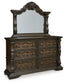 Maylee California King Upholstered Bed with Mirrored Dresser
