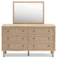 Cielden Full Upholstered Panel Bed with Mirrored Dresser, Chest and Nightstand