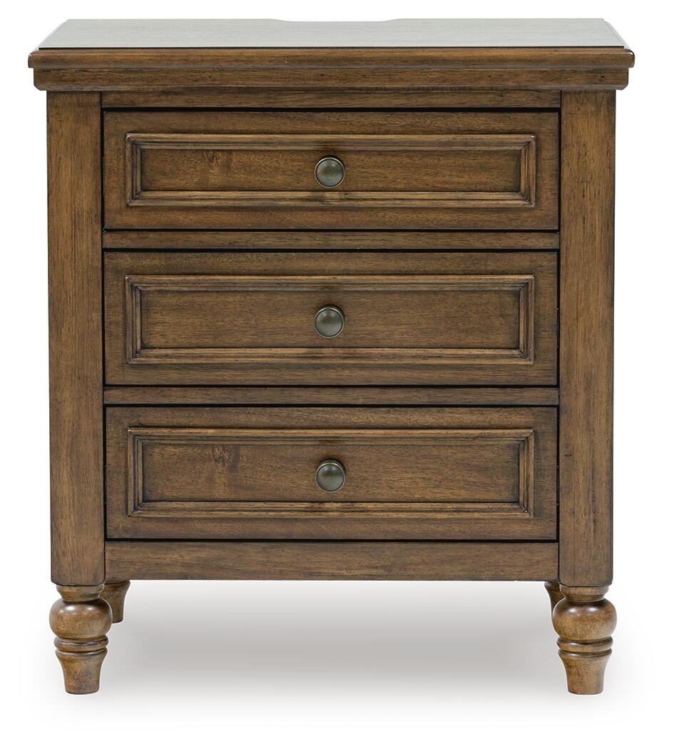 Sturlayne California King Upholstered Panel Bed, Dresser, Mirror and Nightstand