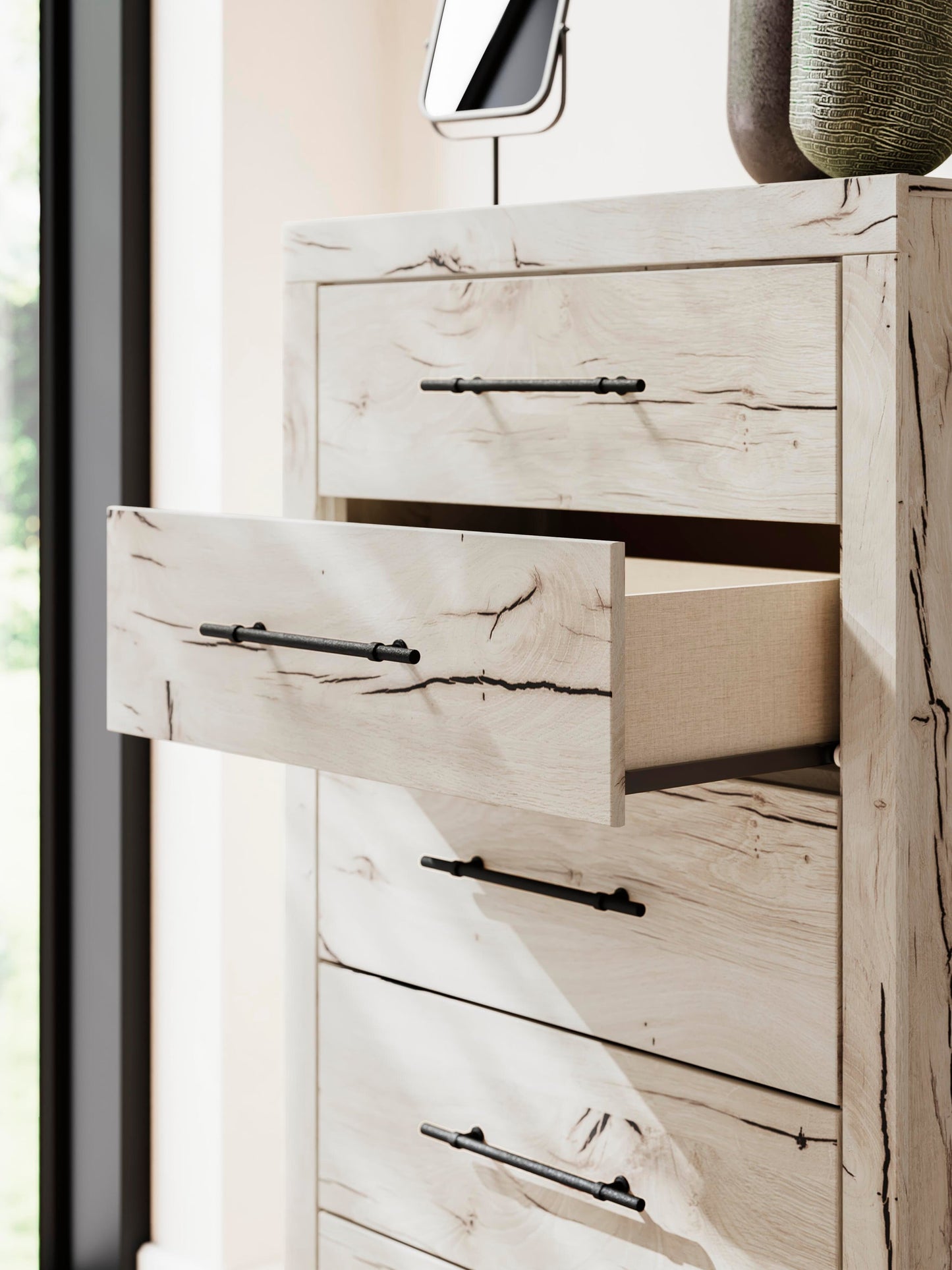 Lawroy King Panel Storage Bed, Dresser, Mirror, Chest and Nightstand