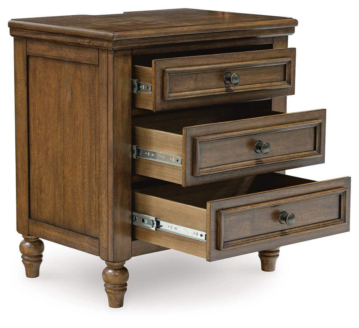 Sturlayne California King Upholstered Panel Bed, Dresser, Mirror, Chest and Nightstand
