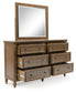 Sturlayne California King Upholstered Panel Bed, Dresser and Mirror