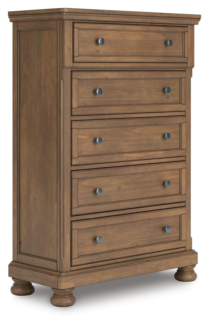 Feddinger California King Storage Sleigh Bed with Mirrored Dresser, Chest and Nightstand