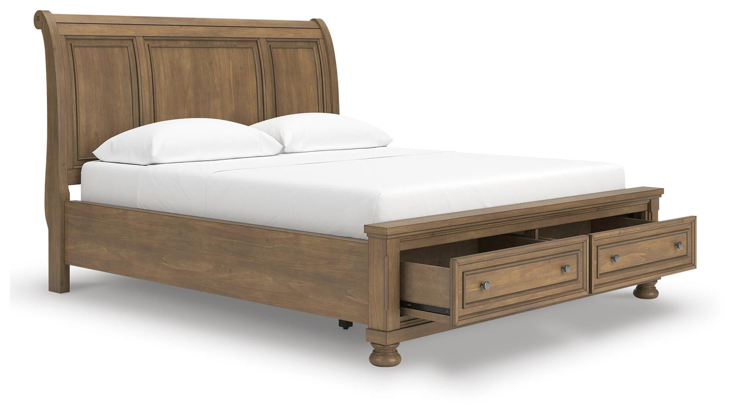 Feddinger California King Storage Sleigh Bed with Mirrored Dresser, Chest and Nightstand