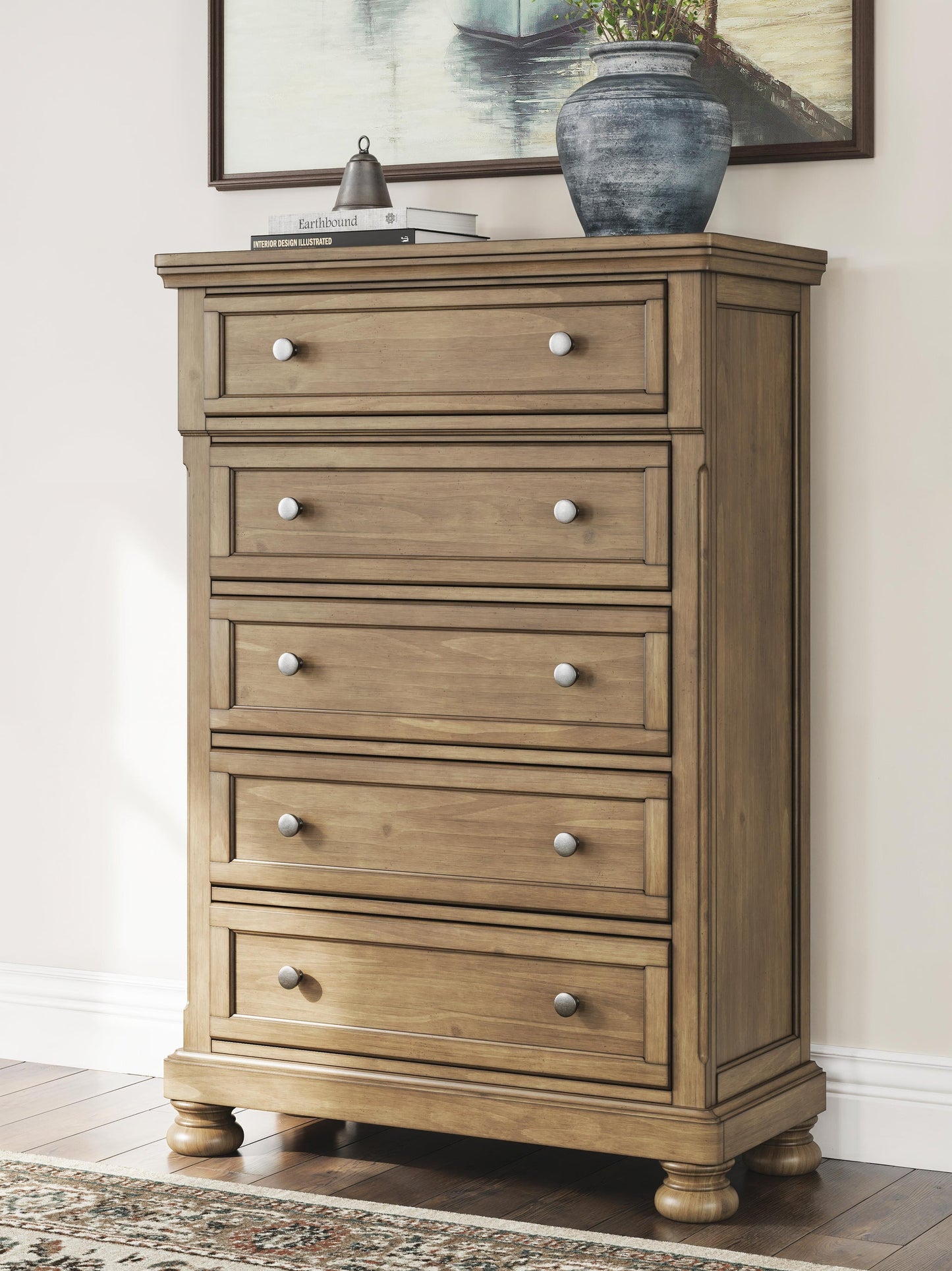 Feddinger California King Storage Sleigh Bed with Mirrored Dresser, Chest and Nightstand