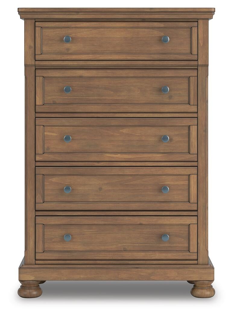 Vandenmore California King Panel Bed with Mirrored Dresser, Chest and Nightstand