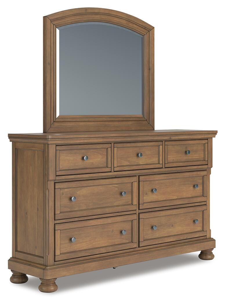 Feddinger King Storage Sleigh Bed with Mirrored Dresser, Chest and Nightstand