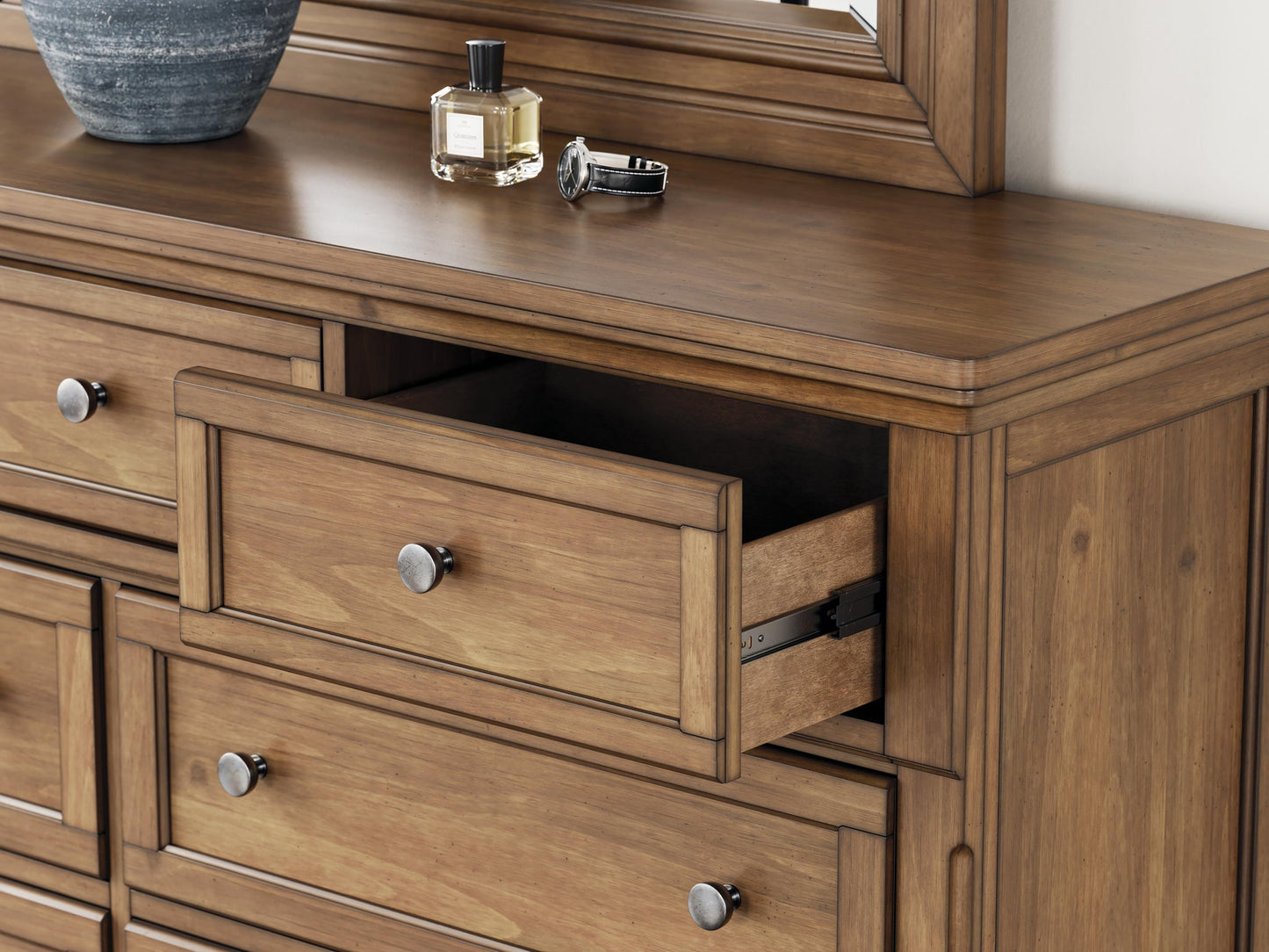 Feddinger King Storage Sleigh Bed with Mirrored Dresser, Chest and Nightstand