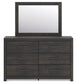Delmorta King Panel Bed, Dresser, Mirror, Chest and Nightstand