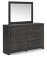 Delmorta Twin Panel Storage Bed, Dresser, Mirror and Nightstand