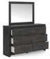Delmorta Full Panel Storage Bed, Dresser and Mirror