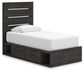 Delmorta Twin Panel Storage Bed, Dresser and Mirror