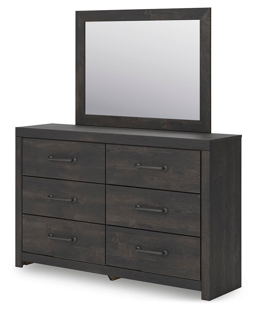 Delmorta Full Panel Storage Bed, Dresser, Mirror, Chest and Nightstand