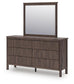 Cadmori Queen Upholstered Panel Platform Bed, Dresser and Mirror