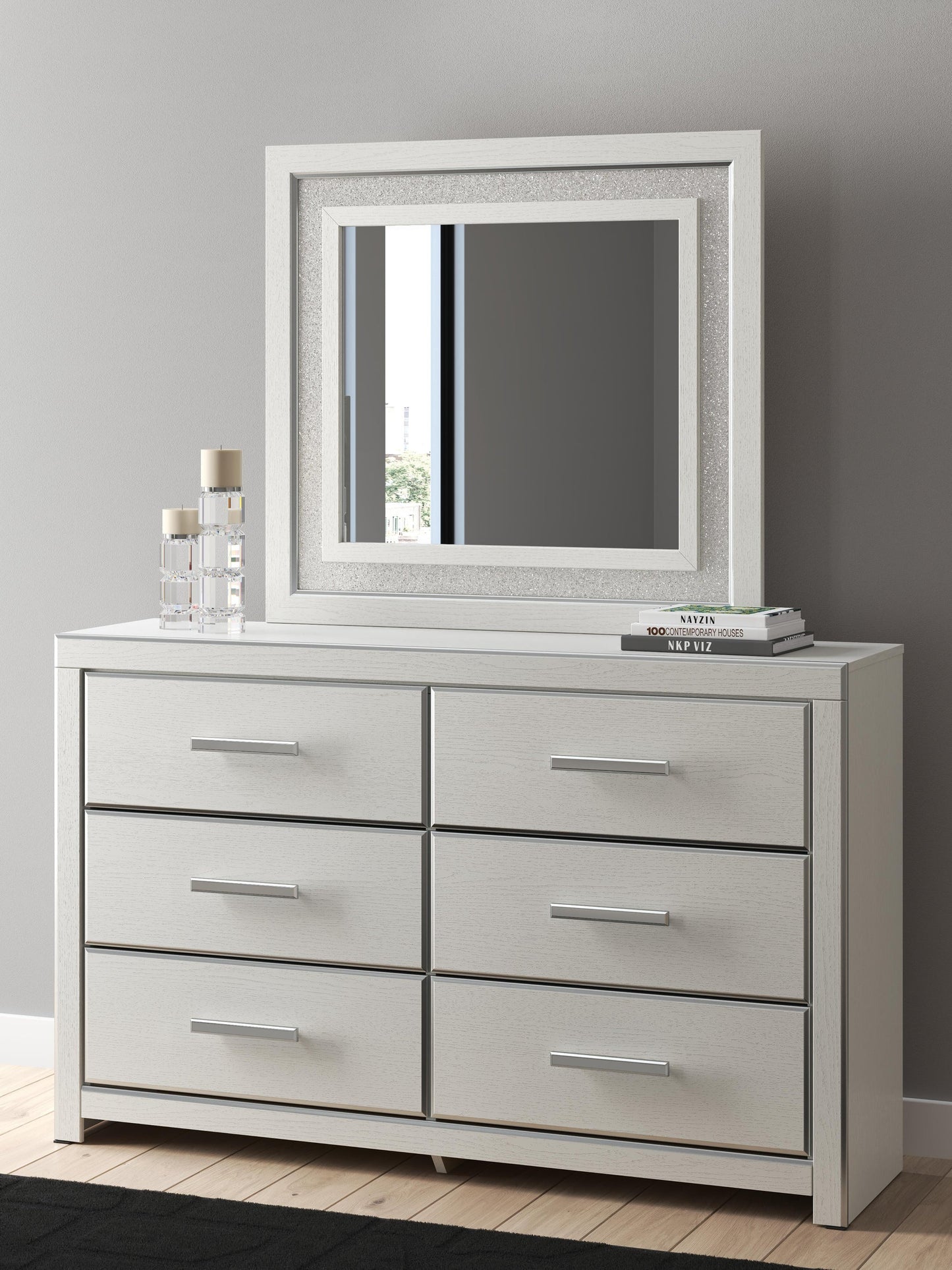 Birmonton King Upholstered Panel Platform Bed, Dresser, Mirror, Chest and Nightstand