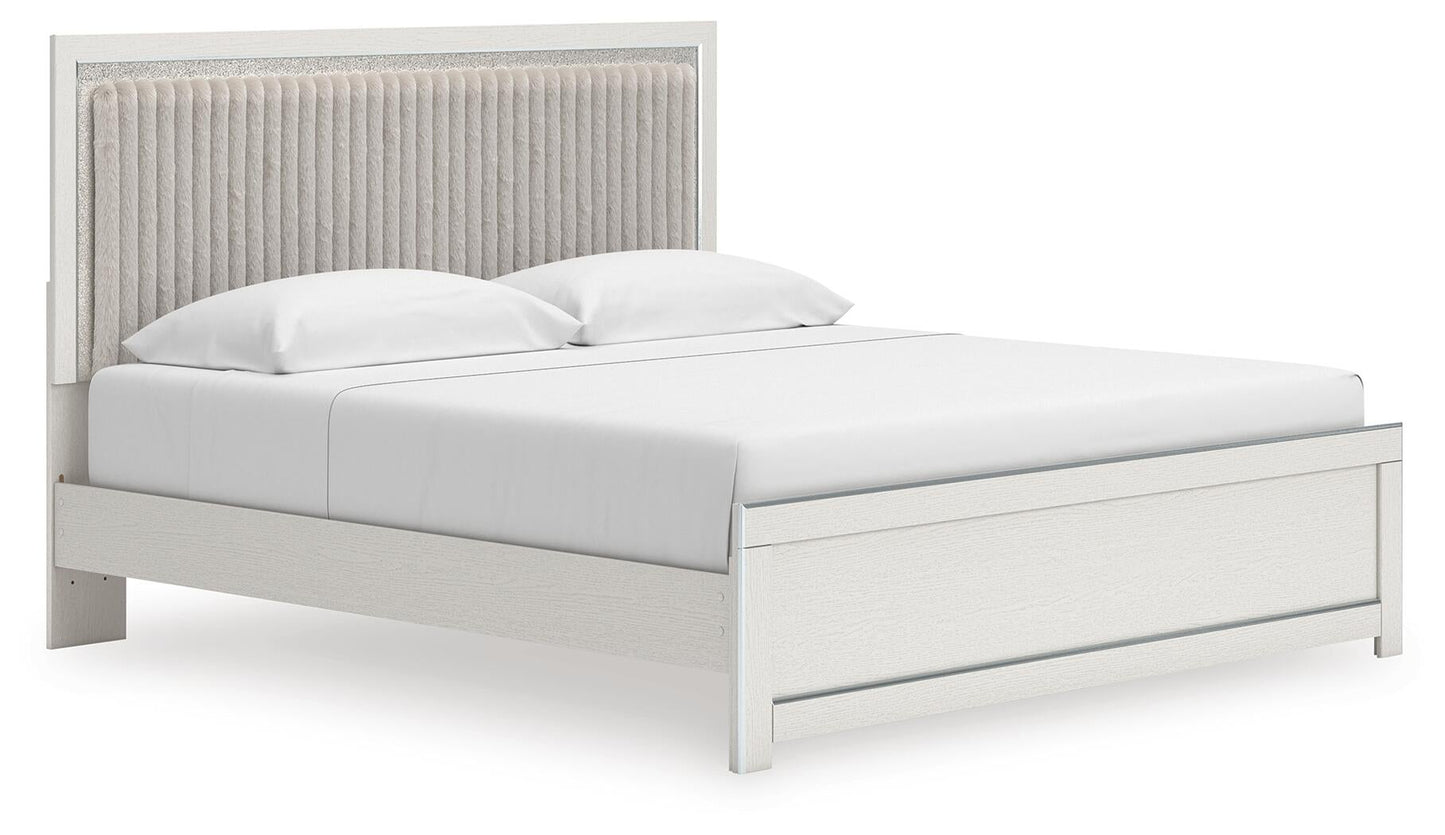 Zuraleus King Upholstered Panel Platform Bed, Dresser and Mirror