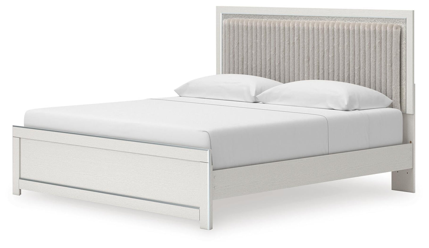 Zuraleus King Upholstered Panel Platform Bed, Dresser and Mirror