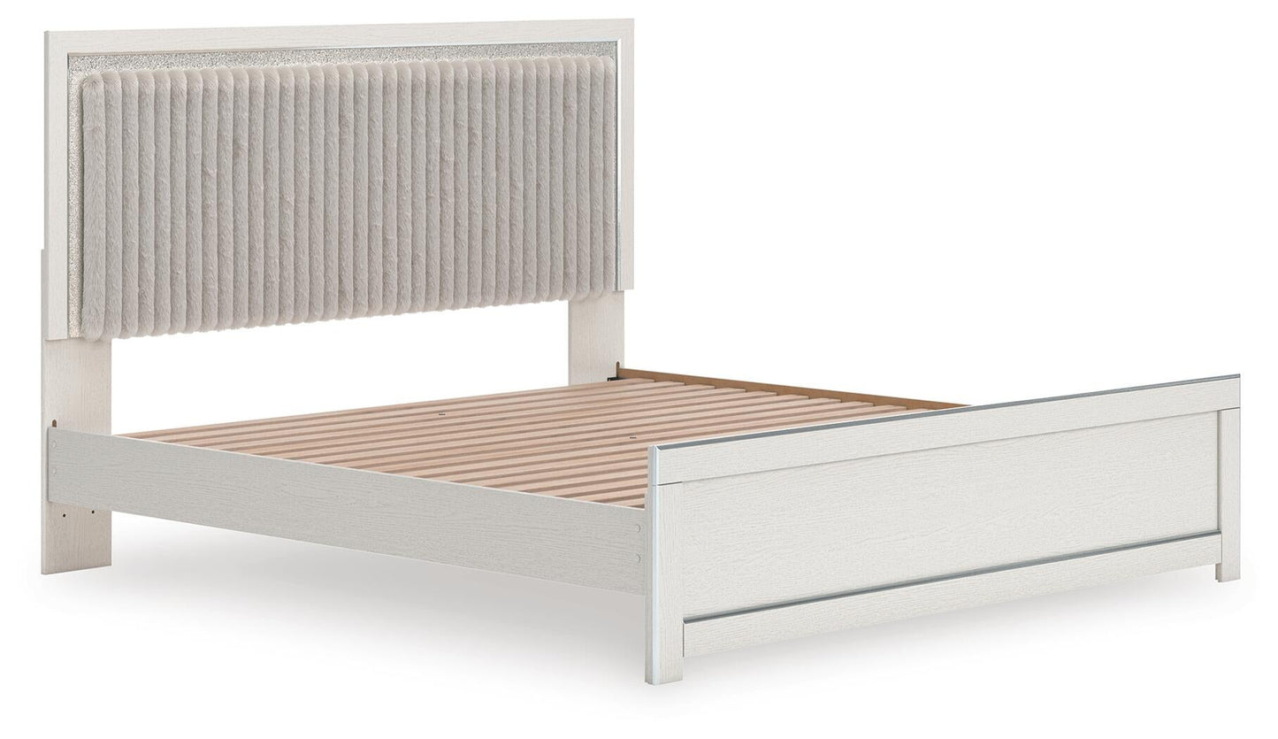 Zuraleus King Upholstered Panel Platform Bed, Dresser and Mirror