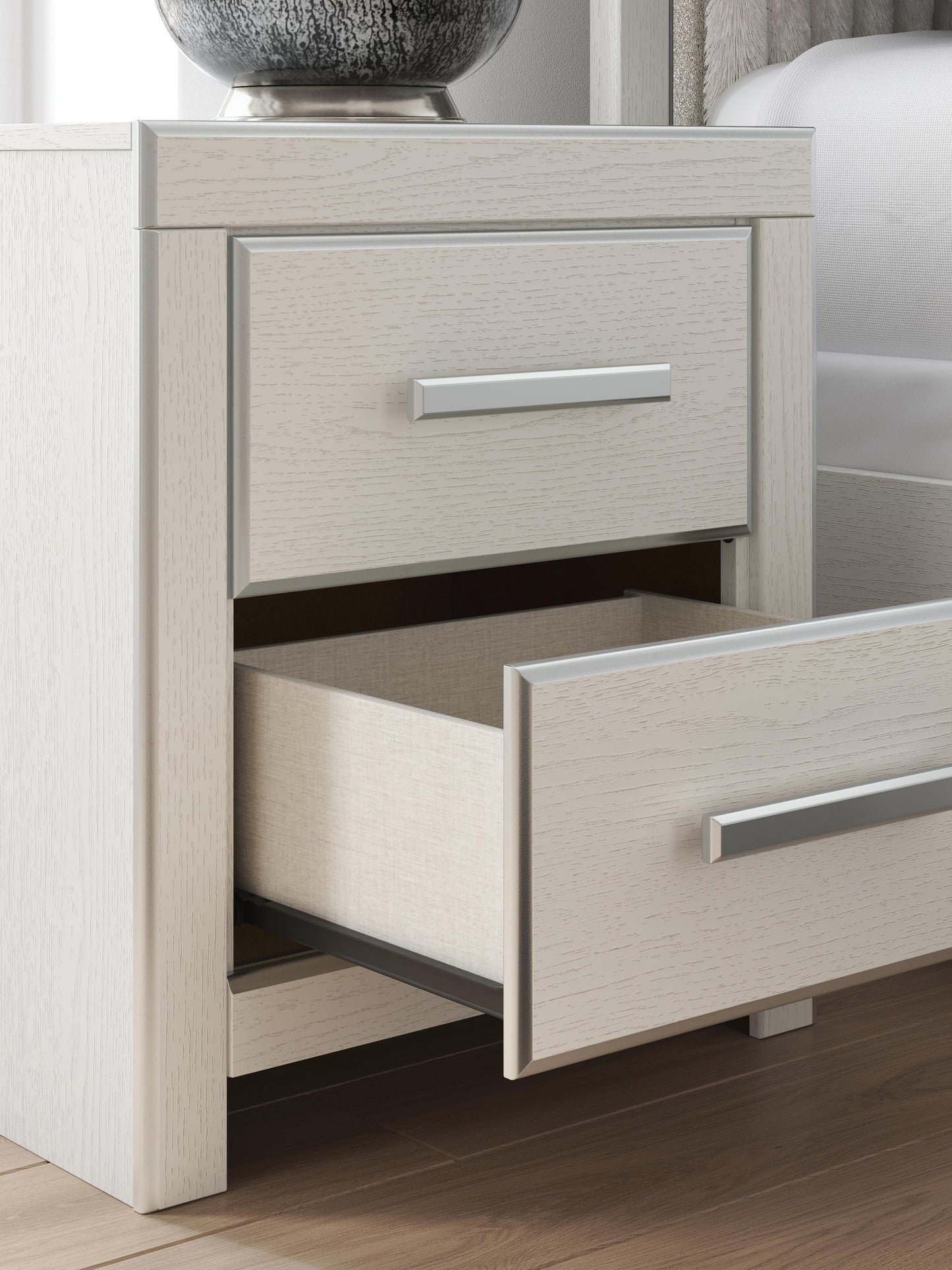 Birmonton Queen Upholstered Panel Platform Storage Bed, Dresser, Mirror and Nightstand