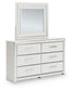 Birmonton Queen Upholstered Panel Platform Storage Bed, Dresser and Mirror