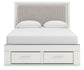 Birmonton Queen Upholstered Panel Platform Storage Bed, Dresser and Mirror