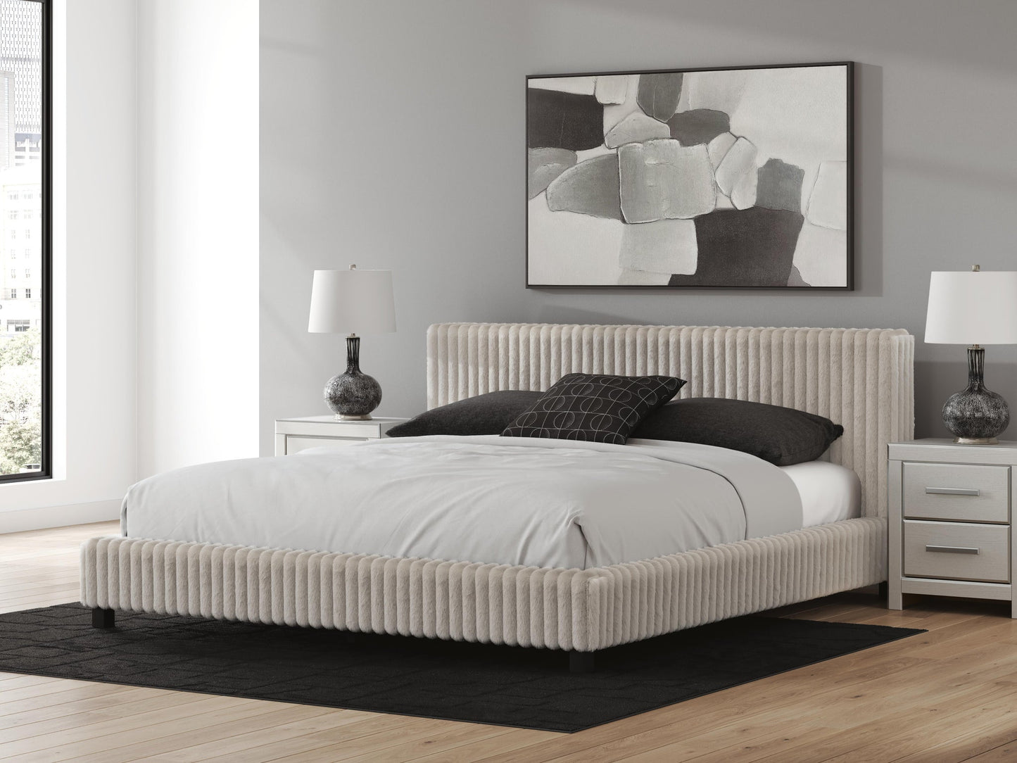 Zuraleus California King Upholstered Bed, Dresser, Mirror, Chest and Nightstand