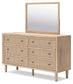 Cielden King Upholstered Bed with Roll Slats, Dresser and Mirror