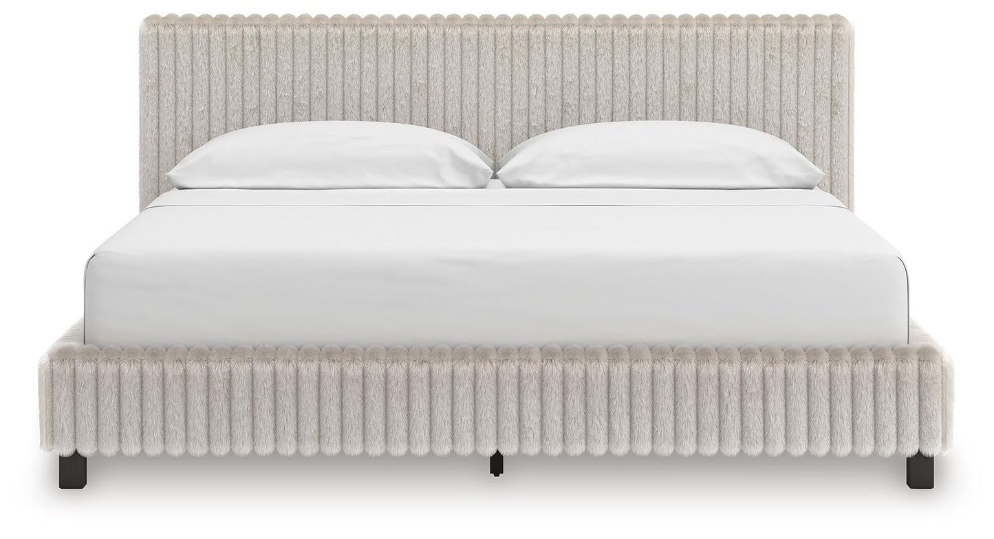 Zuraleus California King Upholstered Bed, Dresser, Mirror and Nightstand