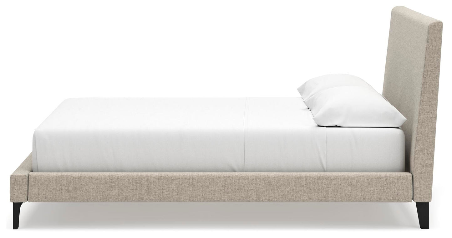 Cielden California King Upholstered Bed with Roll Slats, Dresser and Mirror