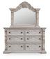 Andonhall King Upholstered Panel Bed with Mirrored Dresser and Nightstand